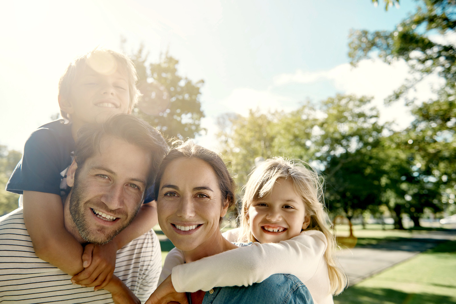 Family in a park on a sunny afternoon